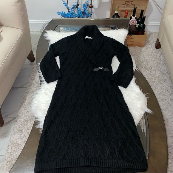 Shawl Collar black Knit Sweater Dress. Size M - Picture 2 of 11